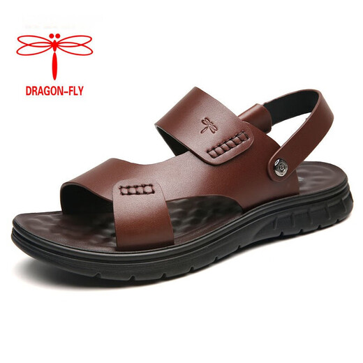 Red Dragonfly; RED DRAGONFLY same style dragonfly brand full cowhide beach shoes sandals sandals men's casual breathable waterproof and non-slip breathable extra size brown 39