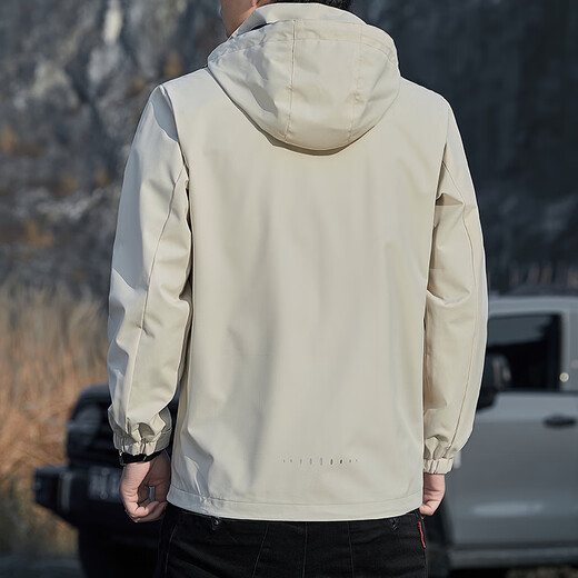 真维斯（Jeanswest）春秋季冲锋夹克男新款男装宽松连帽可拆卸外套男士防风工装上衣 6628浅灰色 3XL 码(151-165斤)