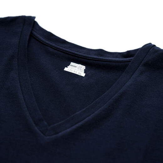 Three-gun autumn clothes, long johns, thermal underwear for men, stretch thin, slim fit V-neck, round neck, men's and women's Lycra cotton couple set, Lycra cotton solid color, men's navy V-neck XL