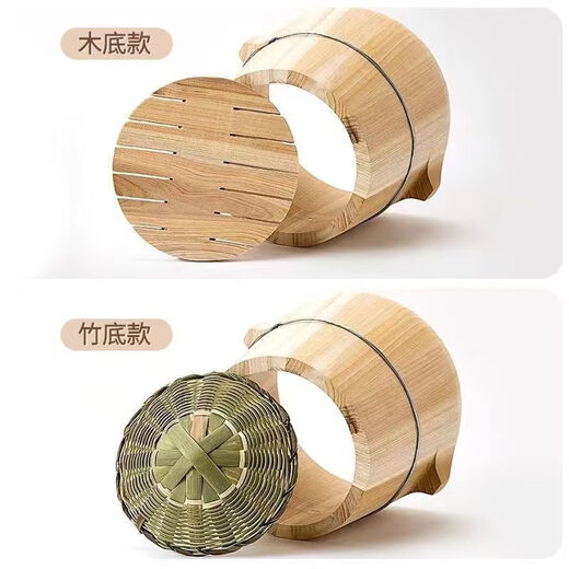Steamed rice wooden barrel, fir wood steamed rice barrel, kitchen large and small rice steaming artifact, household commercial steamer, handmade, low sugar, 24cm wooden bottom with lid, steamed about 2.5Jin, Jin is equal to 0.5kg of rice