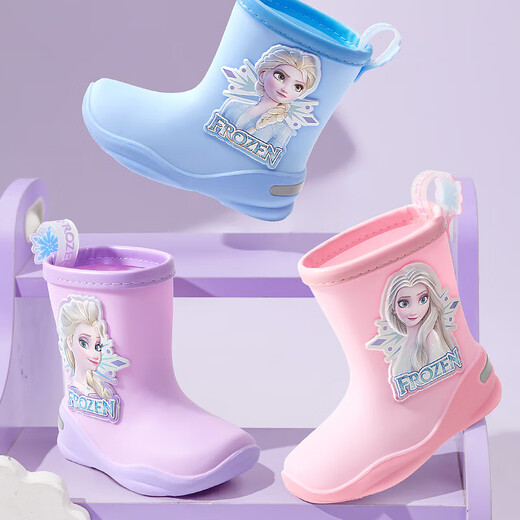Disney children's rain boots girls' mid-tube non-slip rain boots Snow princess baby water shoes P21013 purple 170mm
