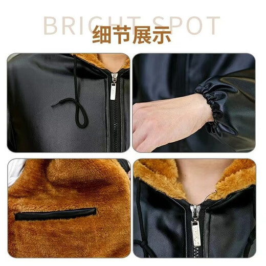Yangu Men's Leather Jacket and Leather Pants Suit with Velvet and Thick Windproof, Warm and Waterproof Motorcycle and Motorcycle Driving Takeaway Spring and Autumn Single Style Leather Top XL Size (100-110Jin Jin is equal to 0.5kg)