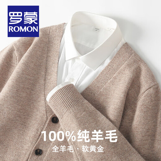 
ROMON (ROMON) 2024 new spring and autumn pure wool sweater for men V-neck youth business casual large size sweater for men wool jacket for men light gray XL