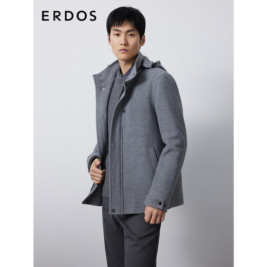 ERDOS 商务休闲纯色派克服通勤风连帽外套加厚保暖男毛呢大衣 清水灰 M 170/92A