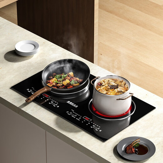 Enthusiastic Good Wife 4400W Fierce Fire High Power Watt Intelligent Body Sensing Human-Computer Interaction Household Flat Concave Double-Head Induction Cooker Electric Ceramic Integrated Stove Inlaid with Embedded Stir-frying Space Control Energy Saving Left Flat Electromagnetic 3500W Right Concave Electromagnetic 3500W Upgraded Body Sensing Model