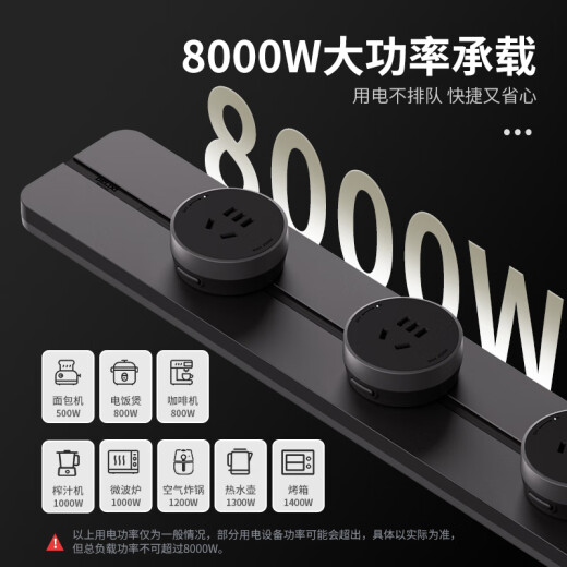 德力西（DELIXI）轨道插座 升级新款无界 壁挂式导轨插座50厘米轨道+3个五孔玄铁灰