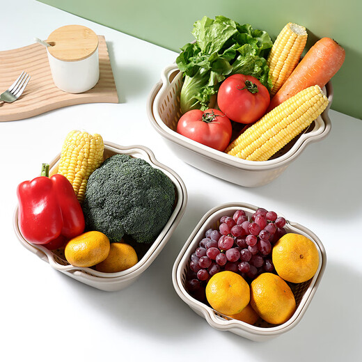 Baijie double-layer drain basket plastic drain basket artifact vegetable sink fruit plate household stackable hanging storage basket 6-piece set