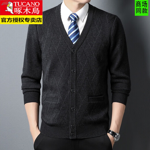 Woodpecker (TUCANO) high-end cardigan cardigan cardigan men's spring, autumn and winter thickened sweater casual cardigan sweater daddy's jacket camel XL 175