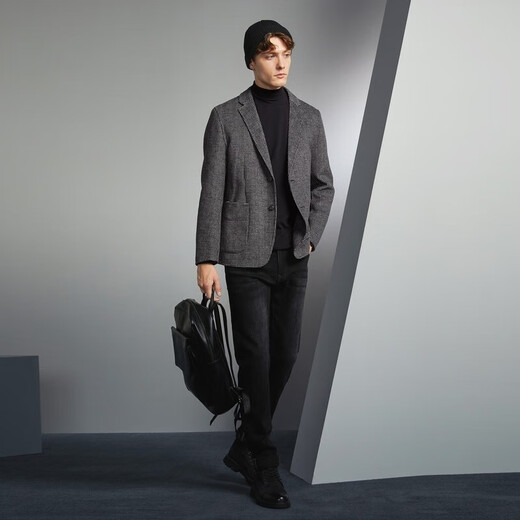 
Seven brand [wool] suit jacket for men in spring new fashion trend slim single jacquard anti-wrinkle suit for men black B48 (175/96B)