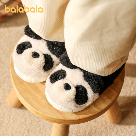 Balabala Boys Cotton Slippers Panda Cute Little Girls Indoor Home Bag Heels Furry Cotton Shoes Children's Warm Furry Shoes Winter