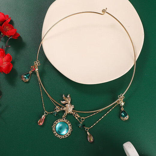 Le Meow Meet the Divine Deer Set Yaoyao Princess Hanfu Accessories Hairpin Deer Antler Clip Bracelet Ancient Style Hair Accessories Collar Headdress Yao Green Clip Pair