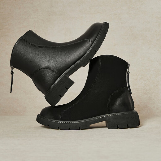 Tianmeiyi Frauenstiefel Einkaufszentrum Ein Einkaufszentrum Gleicher Stil Heck Reißverschluss Kurzstiefel schlank und vielseitige Frauen -Freizeitstiefel Mode Frauenschuhe BJ841DZ4 Schwarz Wildleder 37