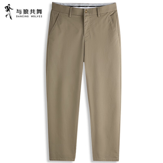 与狼共舞【DP免烫】弹力棉休闲长裤男2025夏季新款商务纯色直筒长裤子4033 卡其701-夏季款 33