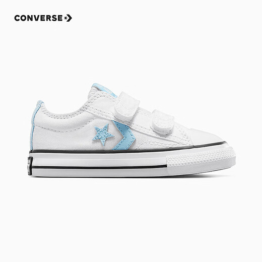 Converse Converse children's shoes for boys and girls low-top canvas shoes summer new Star Arrow Velcro children's casual shoes white/blue 22 recommended foot length 13cm
