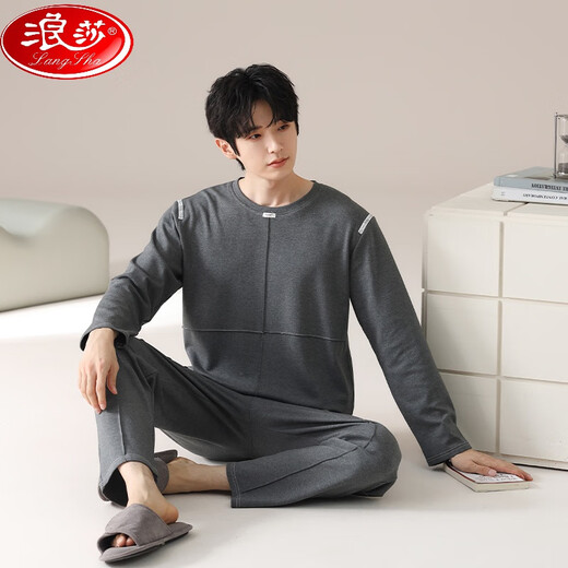 Langsha (Langsha) 6xl Pyjamas à manches longues en coton pur extra taille pure pour hommes Spring et automne plus gras plus gras plus grande taille 260 Jin [Jin équivaut à 0,5 kg] Youth Casual Wear QDX9905 3xl 165-190 Jin [Jin est égal à 0,5 kg]]]