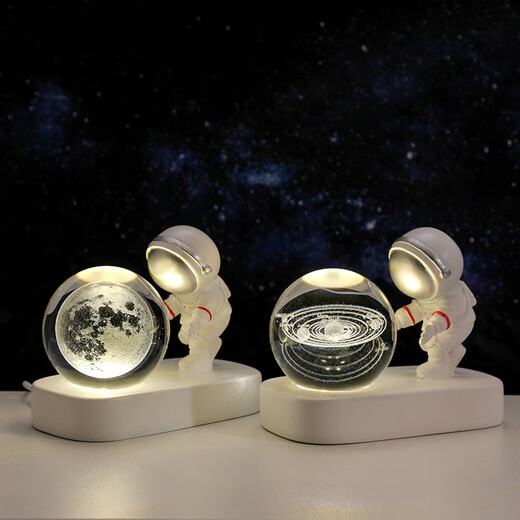 Fascini Astronaut Night Light Little Prince Crystal Ball Luminous Base Desktop Ornament Birthday Gift Beloved Astronaut-Moon Gift Box
