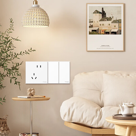 施耐德开关插座面板 皓呈奶油白色暗装五孔插座 二三插86型墙壁插座 斜五孔【新国标】