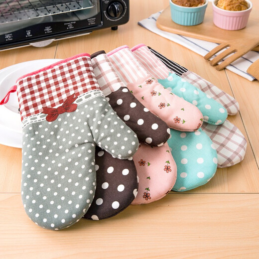 Shengying Oven Gloves Thickened Insulated Gloves Anti-scalding Gloves Microwave Oven Gloves Heat-Resistant Gloves Two Pack Coffee Wave Dots