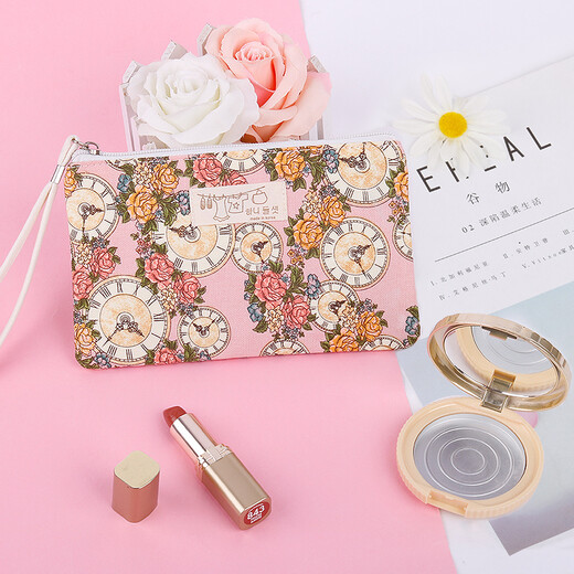 Yufan Geldbörse weiblich Mini-Kartenhalter Koreanische Version Student Münztasche lange Segeltuchtasche kleine Tasche Hand Baumwolltasche Handytasche Eine rosa Uhr