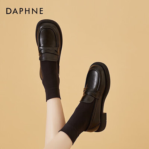 Daphne single shoes women's leather small leather shoes new versatile flat loafers one-leg women's shoes 422104579 black 38