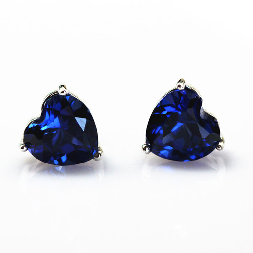 Fat Donglai's same Tanzanite sapphire fashionable heart-shaped stone earrings earrings Korean main stone 7X7mm