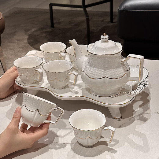 Xibaisheng Ceramic Water Cup Set Home Living Room Hospitality Cup Housewarming Gift Opening Gift High-end Gift Tea Set European Cup 8-piece Set 021 Gift Box