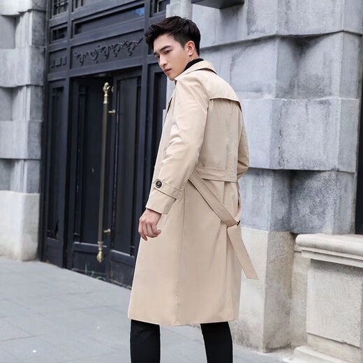 Bo Feidi men's youth long knee windbreaker autumn new coat coat men's Korean style slim mid-length windbreaker black 2XL