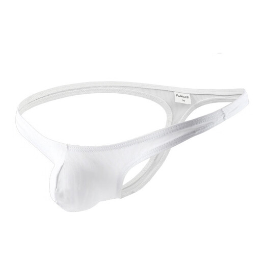 Long Night Men's See-through Striped Sexy Underwear Men's T-Pants Striped Solid Color T-Pants U-convex Breathable Large Size Low-waisted Underwear White S