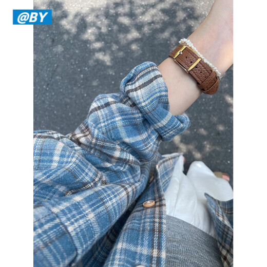 Pei Shiyan blue grinding plaid shirt men's long-sleeved autumn and winter plus velvet thickened American retro commuter style shirt jacket c9734 red plaid plus velvet M 95-115Jin [Jin equals 0.5 kg] can be worn