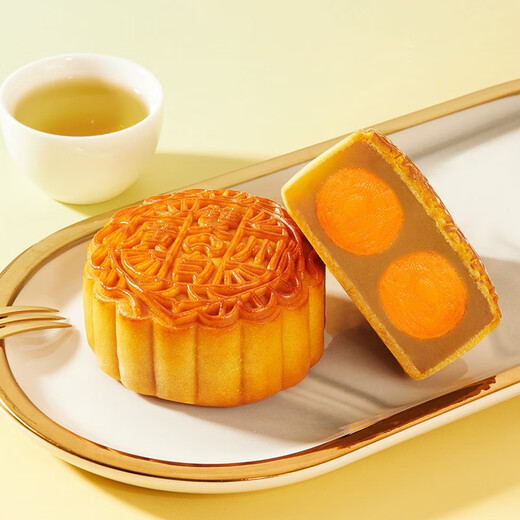 Guangzhou Restaurant Double Yellow Pure White Lotus Paste Mooncake Cantonese Mooncake Gift Box 750g/box Mid-Autumn Festival Gift Mooncake Employee Group Purchase Welfare Souvenir Gift Box Light Purple