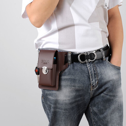 Dixing (DIXING) New Upgraded Mobile Phone Waist Bag Men's Construction Site Work Mobile Phone Leather Case Can Hold Cigarette Cases, Hang Keys and Wear Belts Upgraded Mobile Phone Bag + Cigarette Bag + Hook Brown