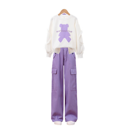 优优1点（Yoyo one）新款女童套装时髦洋气春秋儿童运动衣服女孩卫衣大童春季 4882白色+15063紫色 170cm