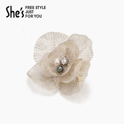 She s Qianzi hand-stacked embroidery flower brooch high-end corsage pin suit jacket silk scarf button birthday gift for women silver white H0