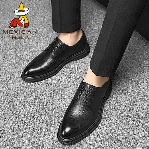 Scarecrow Leather Shoes Men's Formal Shoes Men's Business Casual Shoes Men's 72014 Striped Black 42