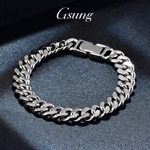 GsunG Platinum Bracelet Men's PT950 Solid Horsewhip Tank Bracelet Atmospheric Platinum Men's and Women's Cuban Bracelet Clasp Customized Products Contact Customer Service