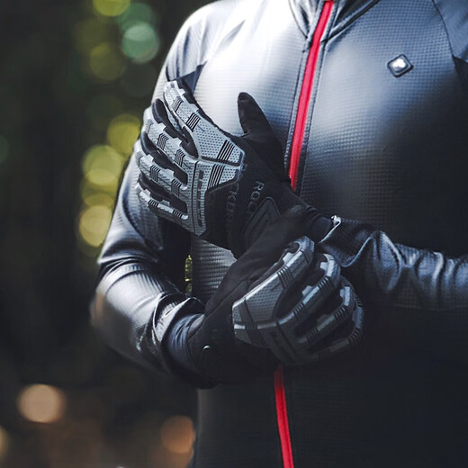 ROCKBROS Cycling Gloves Motorcycle Bike Electric Motorcycle Long Finger Men's Silicone Warm Spring and Autumn Winter Rider Equipment Black Spring and Autumn (Fingertip Touch Screen/SBR Palm Rest/Back Elastic Glue) XL