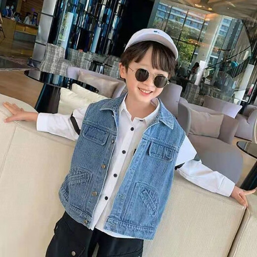 Disney (Disney) Boys' Vest Spring and Autumn 2025 New Children's Clothing Medium and Large Children's Vest Jacket Korean Version Versatile Children's Denim Vest Blue 140