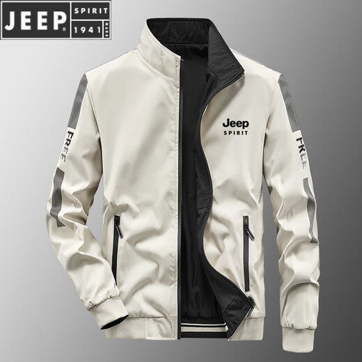 JEEP SPIRIT夹克男士春秋款立领宽松双面穿冬季青中年商务茄克衫加棉外套 9866雾蓝春秋款【升级版】 2XL (建议145-160斤)