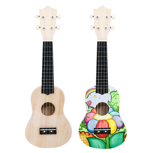 
Assemble small guitar ukulele DIY handmade homemade material bag painted hand-painted wooden graffiti 21-inch round + full set of pigment + backpack + strap