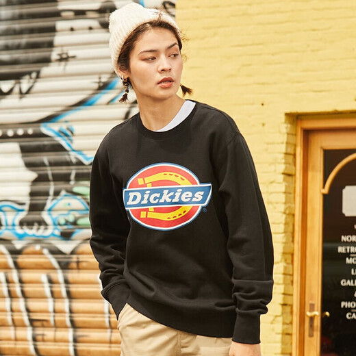 Dickies Autumn Unisex Couple Logo Printed Round Neck Sweatshirt DK007059 Black M