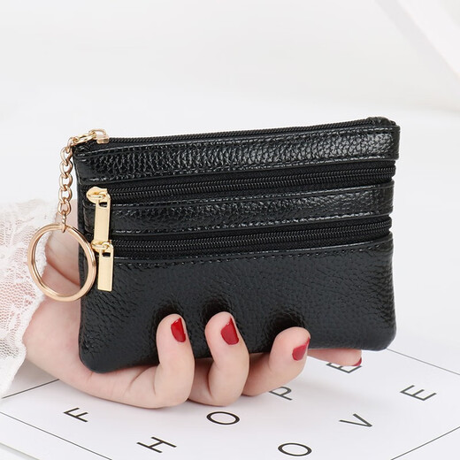 Tuzun Coin Wallet Women's Wallet Mini weiche Leder Handtasche Kleine Brieftasche Key Coin Card Bag Short Reißverschluss Beutel Schwarz