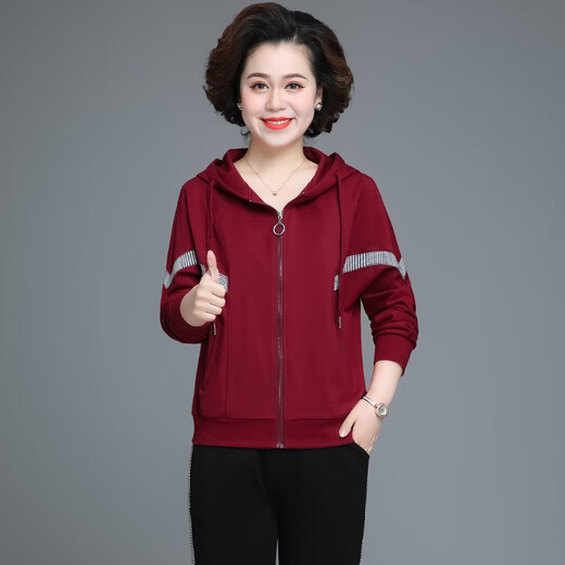 Bangorida brand middle-aged and elderly sports suit for women spring and autumn sweatshirt middle-aged women top fashionable mother jacket two-piece set 6169 wine red 3XL (recommended 130-142 Jin [Jin equals 0.5 kg])