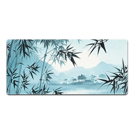 三色猫鼠标垫大号国风山水电竞游戏古风键盘垫定制电脑办公桌桌面垫中国风桌垫加厚防滑学生宿舍家用垫 12035翠竹楼阁 60厘米x30厘米x2毫米
