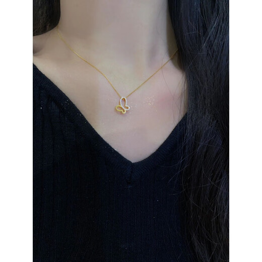 Tiansi 22k gold color silver butterfly necklace half diamond boutique clavicle chain simple ins small butterfly exquisite gift to girlfriend hollow