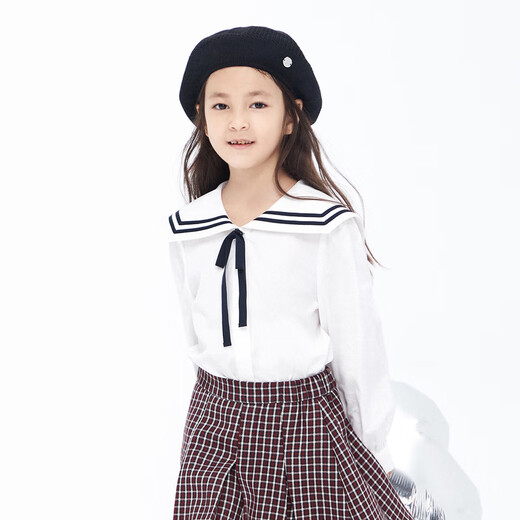 Little MO&Co. Children's Clothing Spring Clothes Girls Pure Cotton Navy Long Sleeve Shirt Children's Shirt Girls Tops White 120 120/56