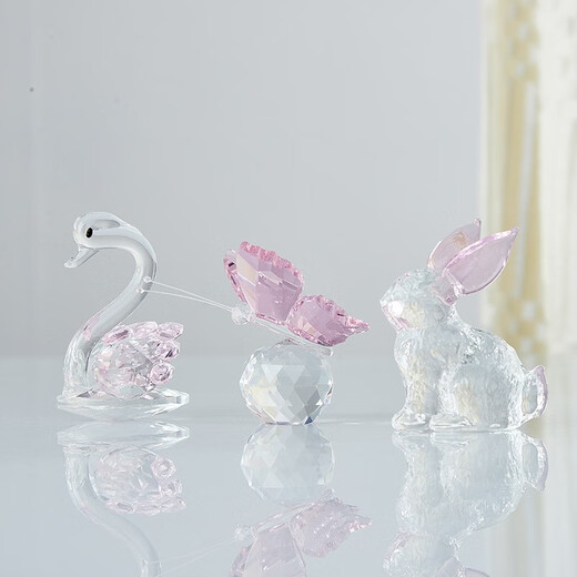 Fanpu Crystal Rabbit Swan Ornament Cute Desktop Small Animal Ornament Cartoon Gifts for Little Girls New Year Birthday Swan