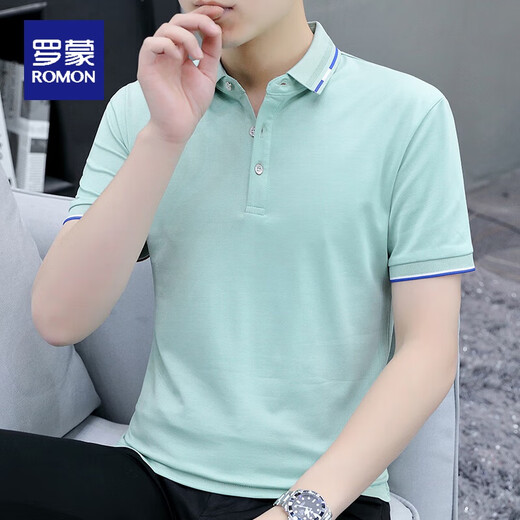 T-shirt à manches à manches courtes Romon Polo T-shirt Men's Perge Cotton Trend 2023 Top Vêtements T-shirt à manches à manches à manche 5012 White 4xl (adapté à 180-200jin [Jin est égal à 0,5 kg]