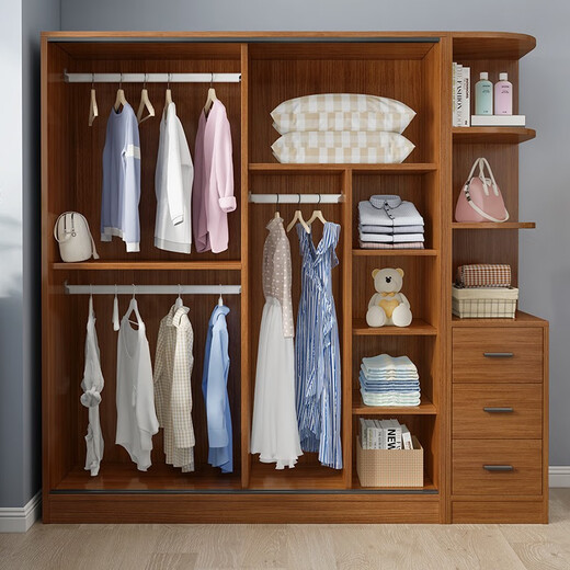 Baili Weiyi new Chinese style wardrobe home bedroom wooden combination wardrobe simple sliding door storage large wardrobe 1.8 meters main cabinet