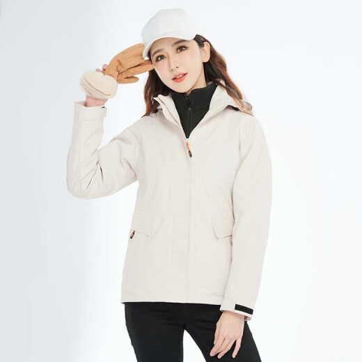 BRELRMON韩版冲锋衣女男防风户外防寒三合一保暖可拆卸滑雪登山服夹克外套 HS12805米白-女 S