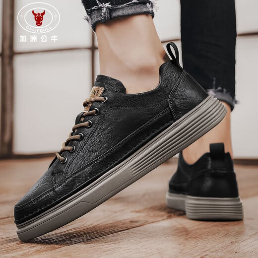 California Bull (Calif Bull) Herrenschuhe Casual Schuhe Summer Casual Leder Schuhe Britische Arbeitsstiefel dicker alleinerhöhenhanzer Schuhe Herren schwarz braun 41